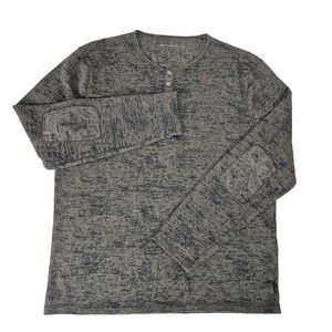 John Varvatos USA Henley Shirt Mens XL Green Long Sleeve Waffle Knit Elbow Patch